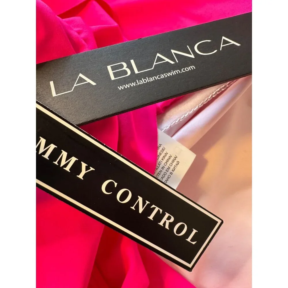 La Blanca Island Goddess Plunge Size 16 Ruffle One Piece Swimsuit Pop Pink NWT $